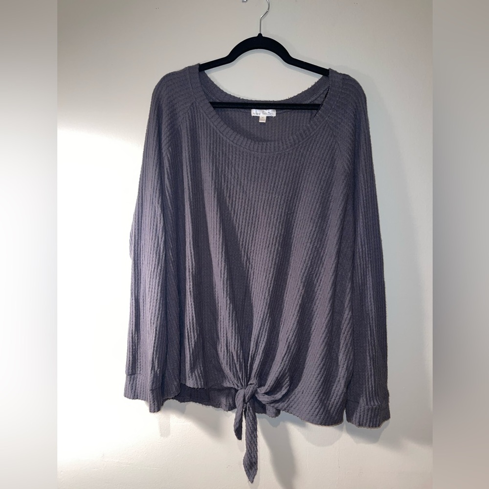 Nine Britton - Charcoal Long Sleeve Tie Front Sweater